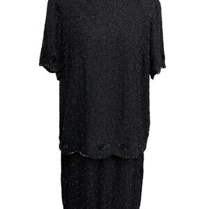 Sténay Black Beaded Silk Two-Piece Dress Womens Plus Size 2X